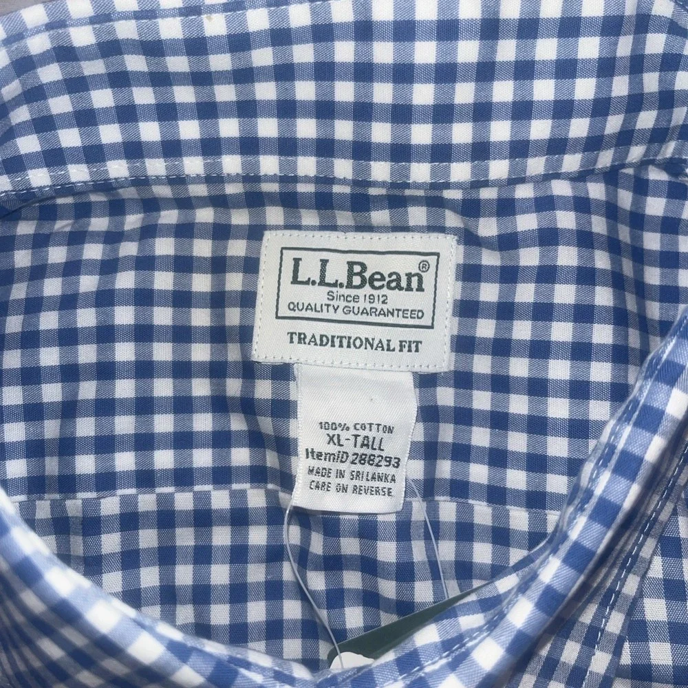LL Bean Wrinkle Free Kennebunk Sport‎ Shirt Mens XLT Blue Traditional Fit Check